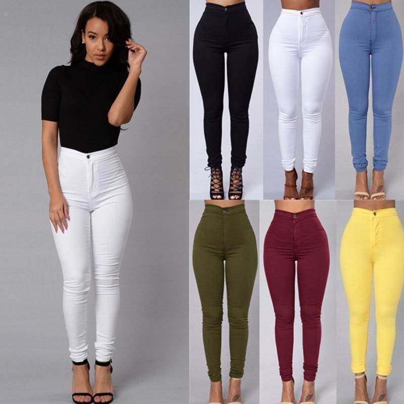 Popular thin high waist stretch pencil pants skinny jeans