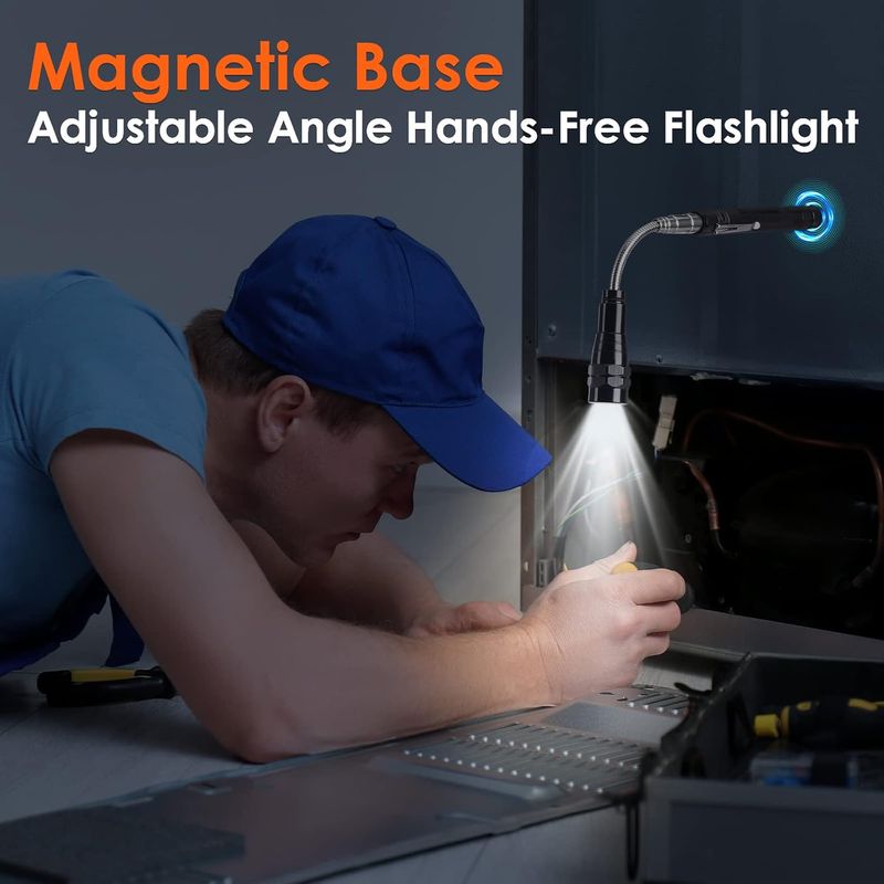 Telescopic magnetic pickup tool with light