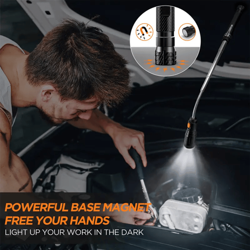 Telescopic magnetic pickup tool with light