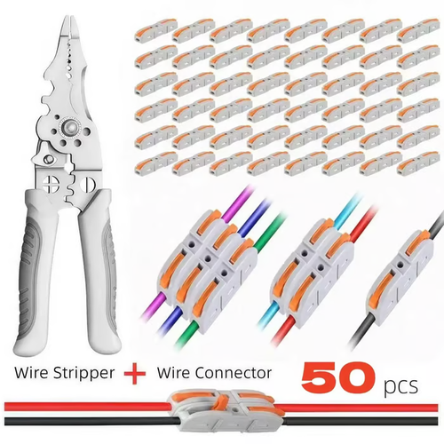 🛠️Universal Quick Lever Electrical Wire Connectors (24-12 AWG) Assortment (50Pcs) + Wire Stripper