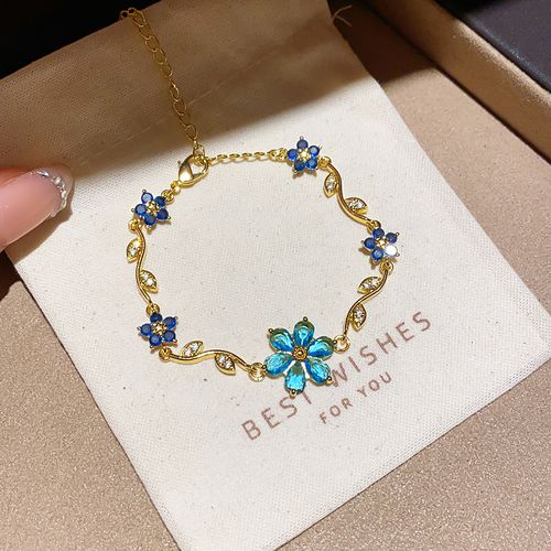 Women Fashion Petal Branch Bracelet with Colorful Zircon, Full Paved Shiny Diamond Flower Hand Jewelry, Elegant Luxury High Sense Wrist Bangle for Daily Party Wear