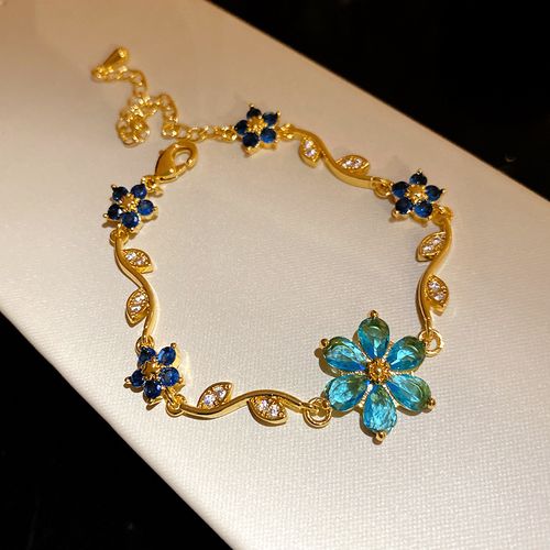 Women Fashion Petal Branch Bracelet with Colorful Zircon, Full Paved Shiny Diamond Flower Hand Jewelry, Elegant Luxury High Sense Wrist Bangle for Daily Party Wear