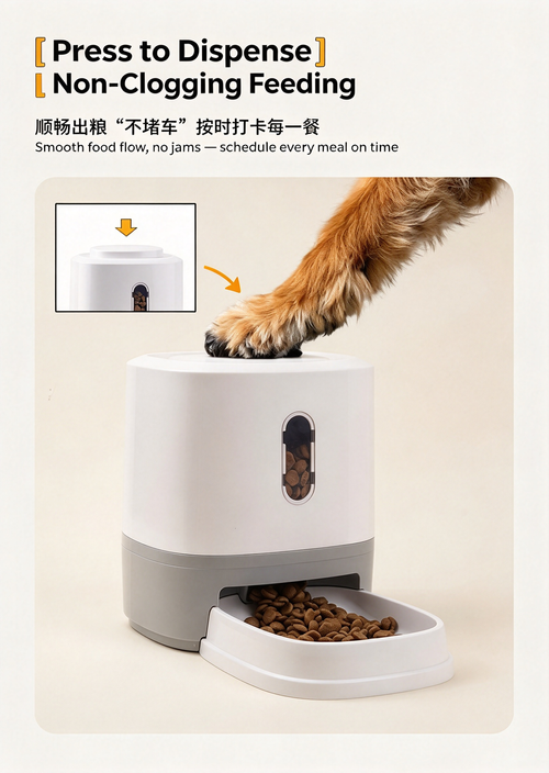 1.5L Press Operated Pet Feeder, Interactive Food Dispenser for Dogs & Cats