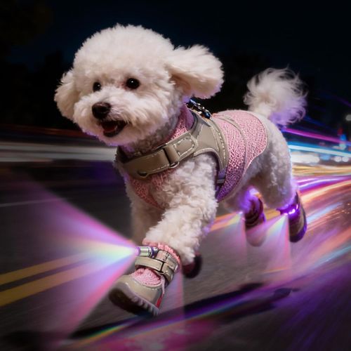 LED Light Up Non-Slip Dog Shoes, Waterproof Pet Boots with LED Lights for Night Walking 2 Pack = 1 Pair of Front Paws.