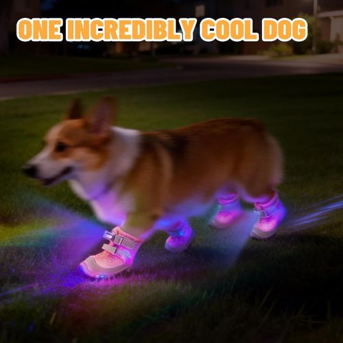 LED Light Up Non-Slip Dog Shoes, Waterproof Pet Boots with LED Lights for Night Walking 2 Pack = 1 Pair of Front Paws.