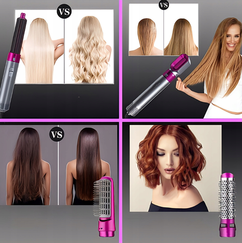 5-in-1 1000W Curling Iron Brush Hair Dryer Straightener