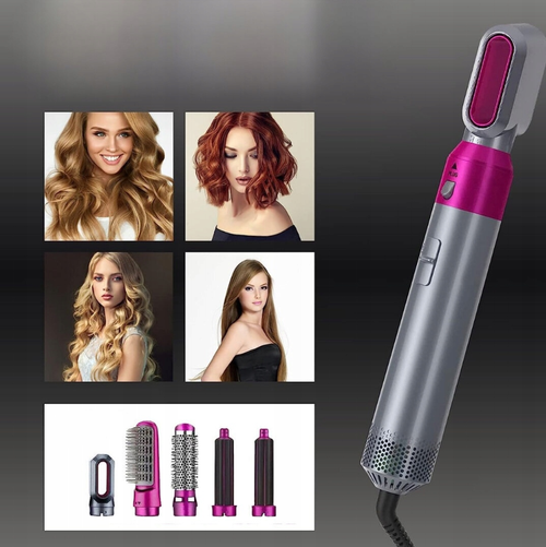 5-in-1 1000W Curling Iron Brush Hair Dryer Straightener