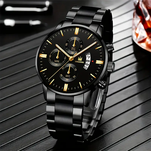 3-piece sports steel watch + exquisite wallet and handsome fashion glasses men's watch set