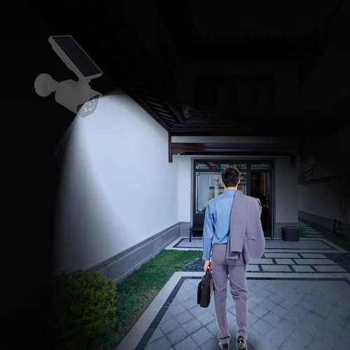 weatherproof solar fake surveillance camera with light