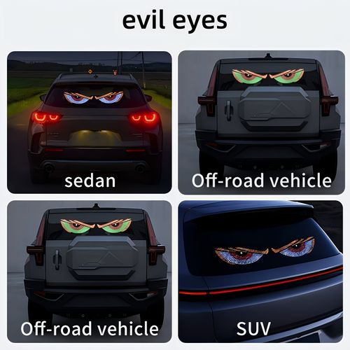 2pcs Set Dynamic Devil Eye Lamp Car Sticker, LED Display Screen Rear Glass Light, Funny Person-alized Creative Flexible Screen Lamp, USB Powered 5V, LED Lights, Battery-Free, with Decoration for Truck, Car, Off-road Vehicle