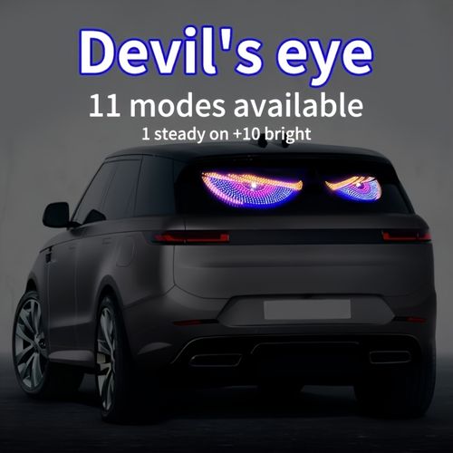 2pcs Set Dynamic Devil Eye Lamp Car Sticker, LED Display Screen Rear Glass Light, Funny Person-alized Creative Flexible Screen Lamp, USB Powered 5V, LED Lights, Battery-Free, with Decoration for Truck, Car, Off-road Vehicle