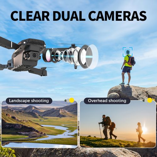 New Lightstream E88 Drone with Dual Cameras, Foldable RC Drone, WIFI Remote Control Drone, Black and Grey Options Beginner Toy for Men's Gift, Christmas Halloween Thanksgiving Present