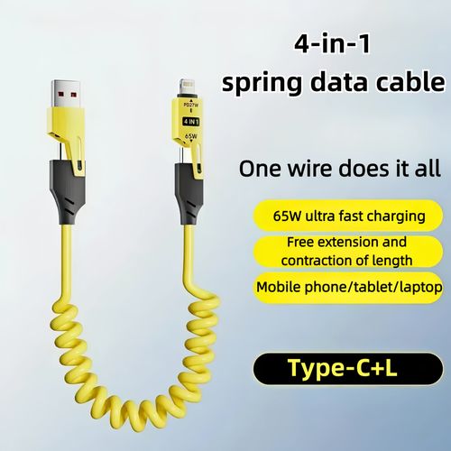 4pack 4in 1 Fast Charging Cable - Universal Retractable 65W USB-C Charger Cord Compatible for iPhone Laptops & Tablets