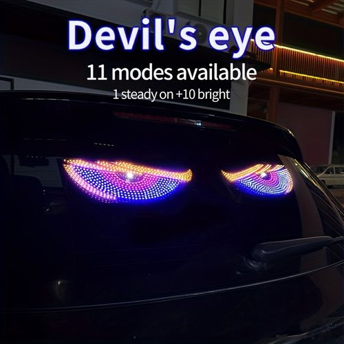 2pcs Set Dynamic Devil Eye Lamp Car Sticker, LED Display Screen Rear Glass Light, Funny Person-alized Creative Flexible Screen Lamp, USB Powered 5V, LED Lights, Battery-Free, with Decoration for Truck, Car, Off-road Vehicle