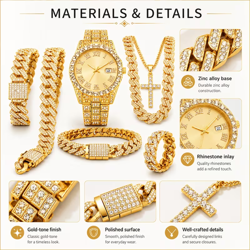 Luxury Men's Watch Set Including Artificial Gemstone