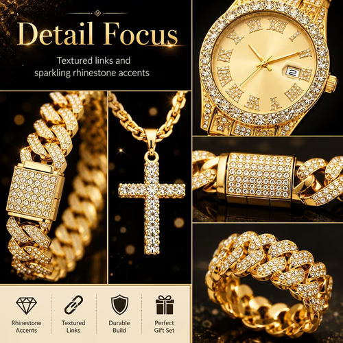 Luxury Men's Watch Set Including Artificial Gemstone