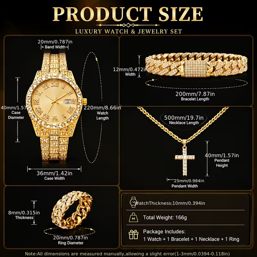 Luxury Men's Watch Set Including Artificial Gemstone