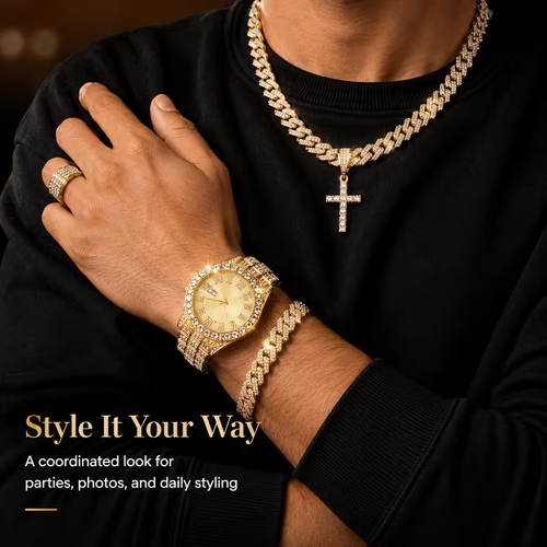 Luxury Men's Watch Set Including Artificial Gemstone