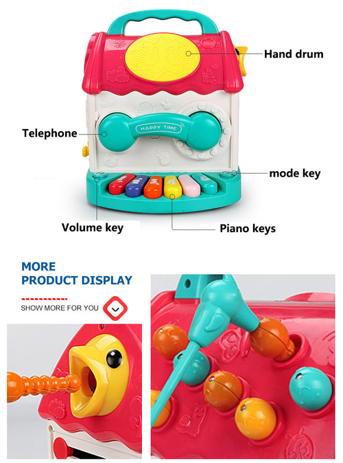 High-quality children's musical toys, infant and toddler musical instrument drum educational set with building blocks and electronic piano.