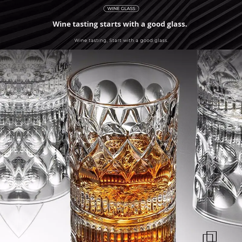 High-end embossed whiskey glassware for home use, elegant bar glassware for classic spirits, high-value barware.