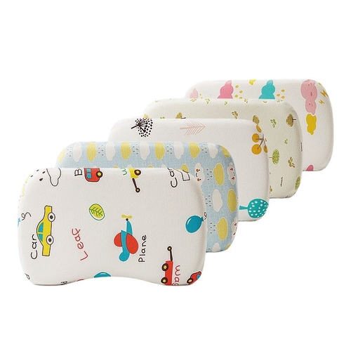 WJ-1014 Newborn Baby Memory Foam Head and Neck Support Pillow, Grade A Pure Cotton Fabric, Geometric Pattern, Korean Style