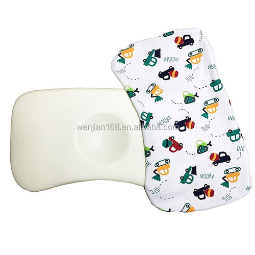 WJ-1014 Newborn Baby Memory Foam Head and Neck Support Pillow, Grade A Pure Cotton Fabric, Geometric Pattern, Korean Style