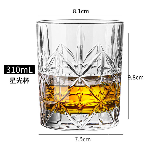 High-end embossed whiskey glassware for home use, elegant bar glassware for classic spirits, high-value barware.
