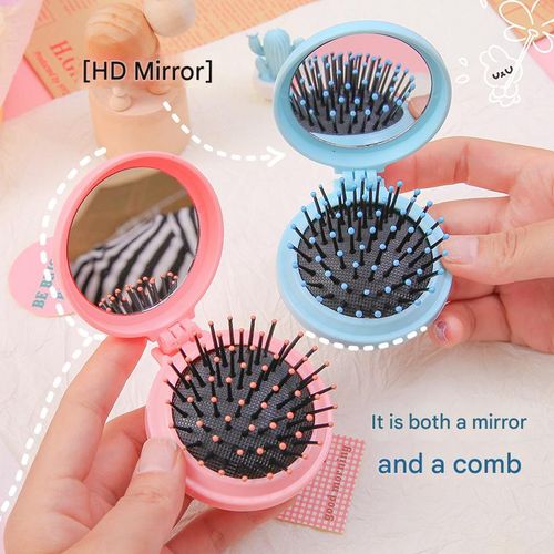 Cute macaron-colored cushion comb, soft and adorable, with a mirror, mini portable massage comb, simple air cushion comb.