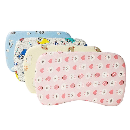 WJ-1014 Newborn Baby Memory Foam Head and Neck Support Pillow, Grade A Pure Cotton Fabric, Geometric Pattern, Korean Style