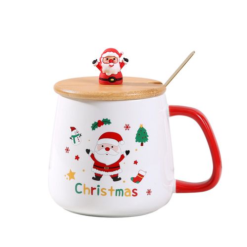 Cute Santa Claus and Christmas Tree Design Ceramic Mug with Lid and Spoon Classic Cross-Border Water Cup Gift for Parties