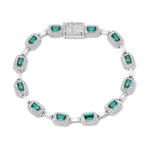 Women's Jewelry Gold Plated Green Baguette Diamond Chain Bracelet Micro Pave Emerald Zircon Fashion Bracelet