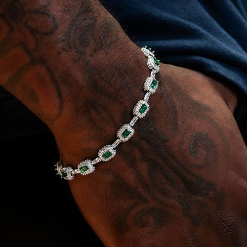 Women's Jewelry Gold Plated Green Baguette Diamond Chain Bracelet Micro Pave Emerald Zircon Fashion Bracelet