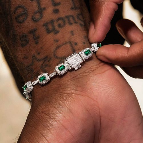 Women's Jewelry Gold Plated Green Baguette Diamond Chain Bracelet Micro Pave Emerald Zircon Fashion Bracelet