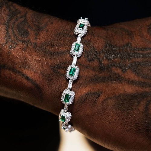 Women's Jewelry Gold Plated Green Baguette Diamond Chain Bracelet Micro Pave Emerald Zircon Fashion Bracelet