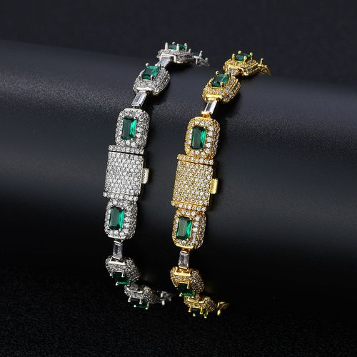 Women's Jewelry Gold Plated Green Baguette Diamond Chain Bracelet Micro Pave Emerald Zircon Fashion Bracelet