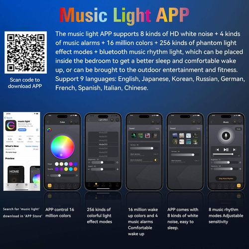 Wireless Charger Desk Table Nightstand Lamp Atmosphere Night Light with BT Speaker Music Rhythm Clock Clarm and APP Control