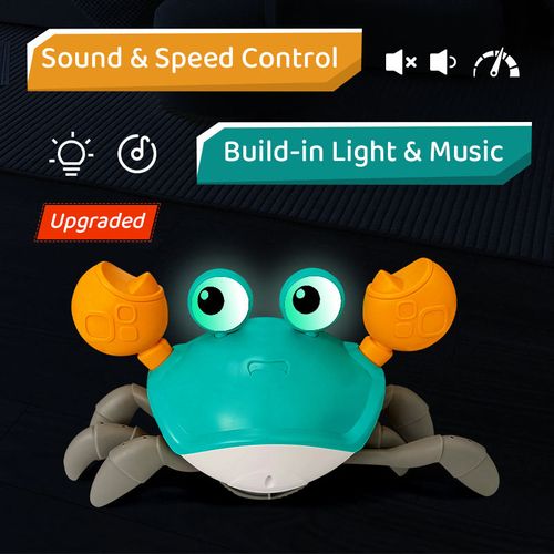 New Electronic Sensing Green Crawling Crab Baby Toy with Music and LED Light up Automatically Avoid Obstacles