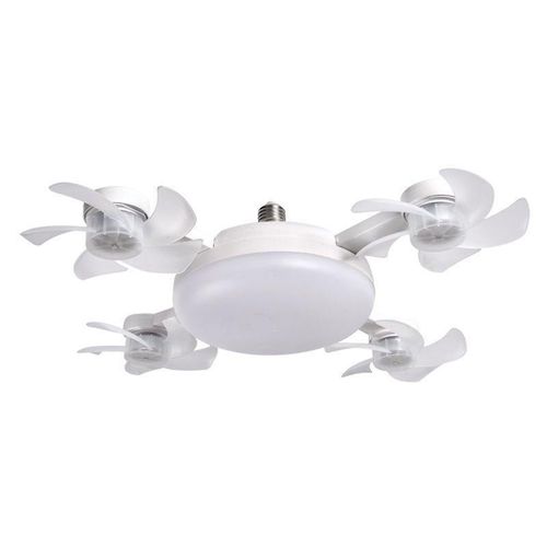 4-Head Foldable LED Ceiling Fan Light with Remote Control E27 Base Free Base and Extension Rod 3-Speed Wind 3-Color Dimmable