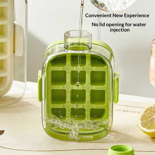 Summer Essential Ice Cube Maker Bottle with Built in Mold and Straw (Green)