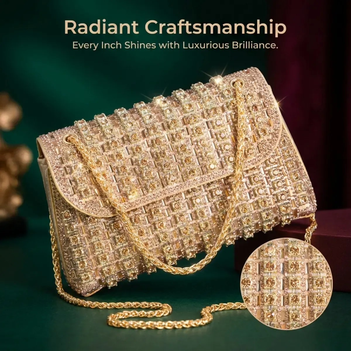 Luxury Crystal Encrusted Crossbody Clutch for Weddings and Parties