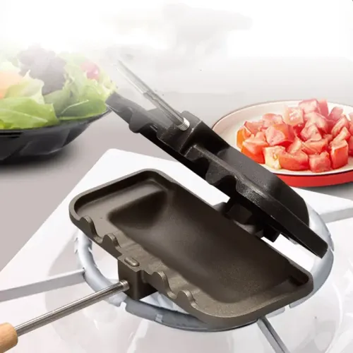 Portable Sandwich Press with Wooden Handle for Gas Cooker