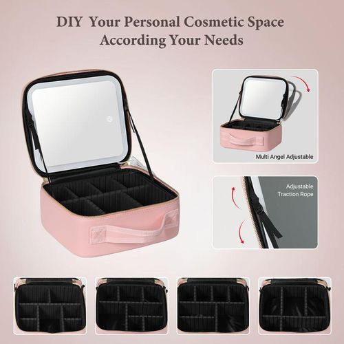 Portable Travel Makeup Bag with Detachable LED Mirror