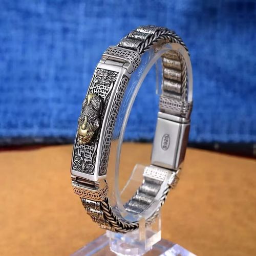 New Arrival Men's Pixiu Bracelet - Intricate Silver Craft with Fortune-Attracting Design, Smooth-Path Symbol and Gold-Accented Pixiu | INS Trendy