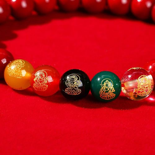 Good Luck Attract Money Beaded Bracelet Feng Shui Five God of Wealth Cinnabar Energy Stone Bead Bracelet