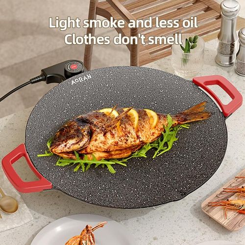 Non-Stick Maifan Stone Electric Griddle 36cm | FREE Stand for Family BBQ
