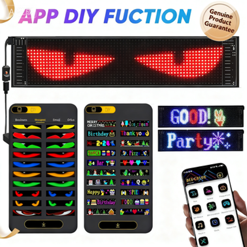 14.6 inch Car mounted LED Demon Eye Flexible Screen Smart APP Remote Dual control Dynamic Display Decorative Light Car Charger Included