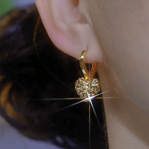 New Design Luxury Women Jewelry Love Heart Ear Buckle Zircon Initial Brass Stud Earrings