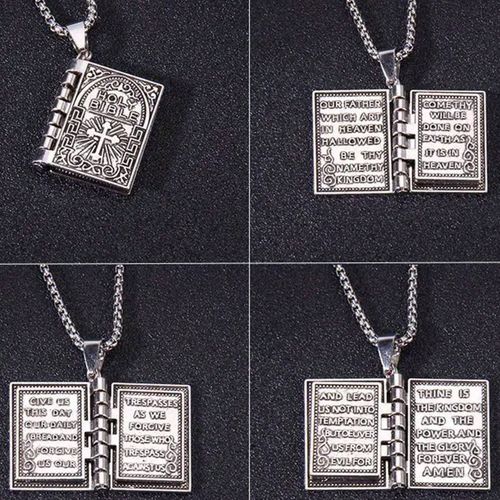 Vintage Religious Holy Bible Book Openable Pendant Necklace for Office WomenMen Gold Plated Zinc Alloy Factory Price Link