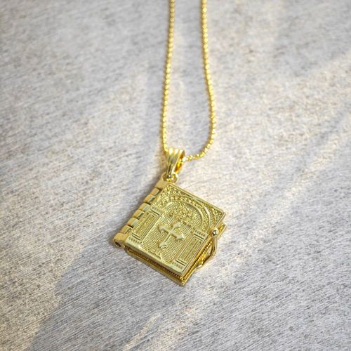 Vintage Religious Holy Bible Book Openable Pendant Necklace for Office WomenMen Gold Plated Zinc Alloy Factory Price Link