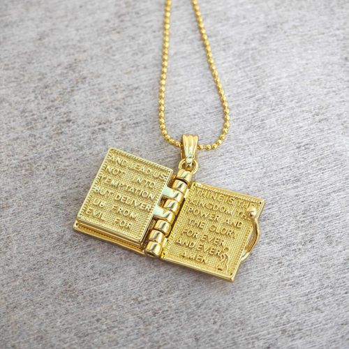 Vintage Religious Holy Bible Book Openable Pendant Necklace for Office WomenMen Gold Plated Zinc Alloy Factory Price Link